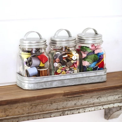 The Lakeside Collection Set Of 3 Glass Canisters In Galvanized Tray 6 The Lakeside Collection Set Of 3 Glass Canisters In Galvanized Tray - Image 4