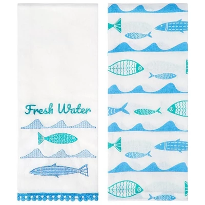 The Lakeside Collection Set Of 2 Gone To The Lake Embroidered Kitchen Towels - Fresh Water 4 The Lakeside Collection Set Of 2 Gone To The Lake Embroidered Kitchen Towels - Fresh Water - Image 2