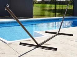 The Hamptons Collection 180” Black Steel 3-Beam Hammock Stand With Hardware