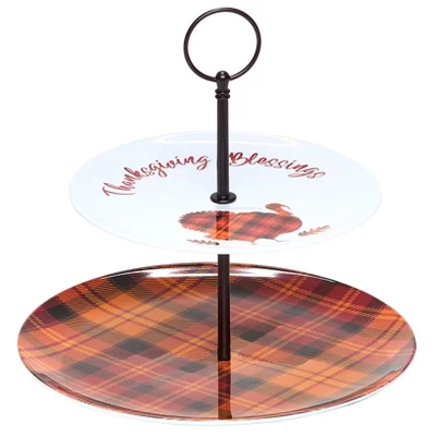 The Lakeside Collection Harvest Plaid Serving Pieces - 2-Tier Tray 4 The Lakeside Collection Harvest Plaid Serving Pieces - 2-Tier Tray - Image 2