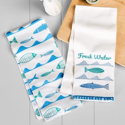 The Lakeside Collection Set Of 2 Gone To The Lake Embroidered Kitchen Towels - Fresh Water 5 The Lakeside Collection Set Of 2 Gone To The Lake Embroidered Kitchen Towels - Fresh Water - Image 3