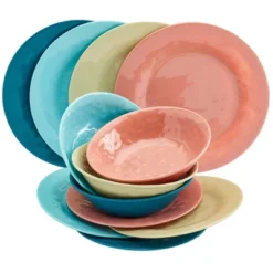 The Lakeside Collection Melamine Dinnerware Service For 4 Set Vibrant Colors 12pc Set -The Collective Goods GUEST 5af06823 dd18 42c7 b976 7535626463e1