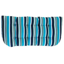 The Lakeside Collection Striped Outdoor Cushion Collection - Blue Stripe Wicker Settee