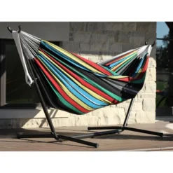 The Hamptons Collection 110” Black And Blue Striped Brazilian Style Hammock With A Steel Hammock Stand -The Collective Goods GUEST 6634abe2 fc5a 4939 88f0 6469450fb42e
