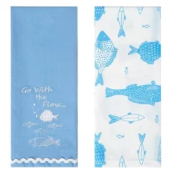 The Lakeside Collection Set Of 2 Gone To The Lake Embroidered Kitchen Towels - Go With The Flow