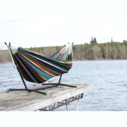 The Hamptons Collection 110” Black And Blue Striped Brazilian Style Hammock With A Steel Hammock Stand -The Collective Goods GUEST 6f620350 fed9 4b40 b3aa 09cb5fee9fc1