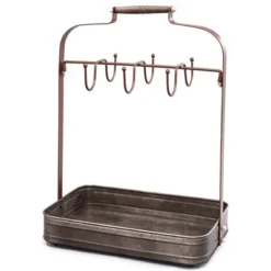 The Lakeside Collection Galvanized Metal Coffee Mug And Cup Holder With Storage Tray