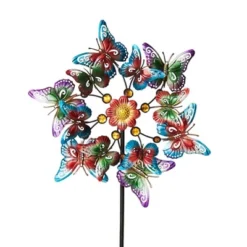 The Lakeside Collection Windspinner Stakes Garden Metallic Butterfly Ladybug And Hummingbird - Butterfly