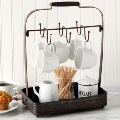 The Lakeside Collection Farmhouse Coffee Mug Rack Tray Kitchen Organizer Decor Black -The Collective Goods GUEST 88b7064e ebf2 4ea2 9e6a b406344ed2a4