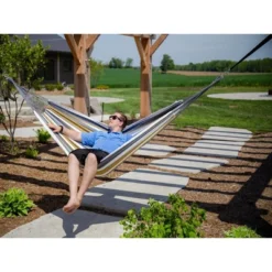 The Hamptons Collection 144” Gray And Gold Striped Two Person Brazilian Style Hammock -The Collective Goods GUEST 8c19ef0e 0ce2 4b3d a062 afd84b96eee7