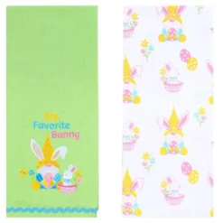 The Lakeside Collection Embroidered Kitchen Towels Gnome & Bunnies Set Of 2