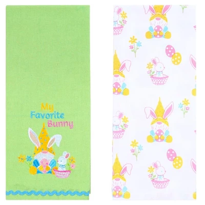 The Lakeside Collection Embroidered Kitchen Towels Gnome & Bunnies Set Of 2 3 The Lakeside Collection Embroidered Kitchen Towels Gnome & Bunnies Set Of 2