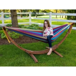 The Hamptons Collection 102” Yellow And Purple Striped Brazilian Style Hammock With Stand -The Collective Goods GUEST 9dbd25ff 642e 4483 9e64 00da047d4841