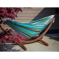 The Hamptons Collection 102” Blue And White Striped Brazilian Style Hammock With Stand