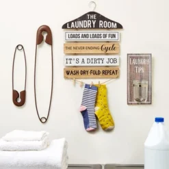 The Lakeside Collection Laundry Room Decor With Rustic Safety Pins Tip Jar And Humorous Sign - Safety Pin Wall Decor Set -The Collective Goods GUEST a4359601 d61f 45ae 932e 1e7a67a1a99f