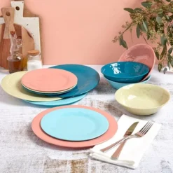 The Lakeside Collection Melamine Dinnerware Service For 4 Set Vibrant Colors 12pc Set