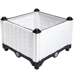 The Lakeside Collection Planter Garden Plastic 12 Inch Raised Self Watering Black Or White - 12" Raised Plastic Planter White