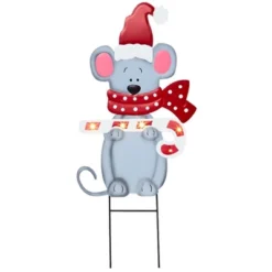 The Lakeside Collection Christmas Mouse Garden Stake With Lighted LED Candy Cane
