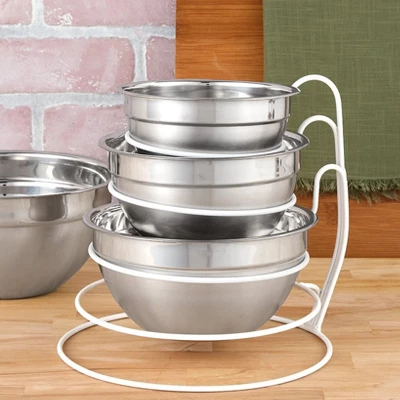 The Lakeside Collection Bowl Holder Rack Metal Mixing Bowl Organizer White 4-Tier 5 The Lakeside Collection Bowl Holder Rack Metal Mixing Bowl Organizer White 4-Tier - Image 3