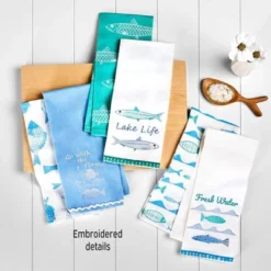 The Lakeside Collection Set Of 2 Gone To The Lake Embroidered Kitchen Towels - Go With The Flow -The Collective Goods GUEST b0ed94dc 4e13 4a5e b057 86599a64317d 1