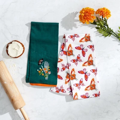 The Lakeside Collection Butterfly And Skeletons Embroidered Set Of 2 Kitchen Towels 3 The Lakeside Collection Butterfly And Skeletons Embroidered Set Of 2 Kitchen Towels