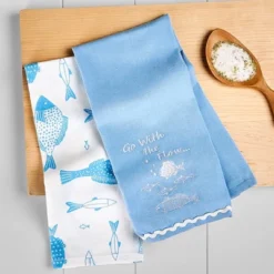 The Lakeside Collection Set Of 2 Gone To The Lake Embroidered Kitchen Towels - Go With The Flow -The Collective Goods GUEST bd425fd5 81d0 40be 80f7 bec3dd63b549