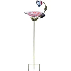 The Lakeside Collection Glass Birdbath With Metal Stake