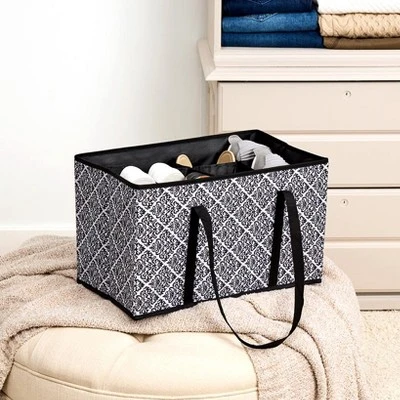 The Lakeside Collection Closet Shoe Storage Organizer Bag In Fashion Prints - Black Damask 4 The Lakeside Collection Closet Shoe Storage Organizer Bag In Fashion Prints - Black Damask - Image 2