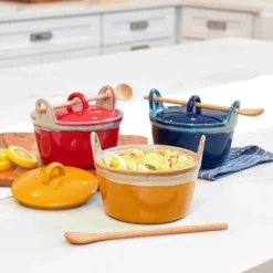 The Lakeside Collection Casserole With Wooden Spoon - Mustard
