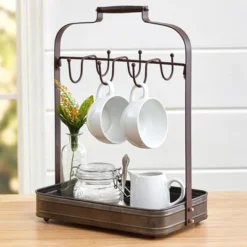 The Lakeside Collection Galvanized Metal Coffee Mug And Cup Holder With Storage Tray -The Collective Goods GUEST f6091e07 a127 4bc3 9eeb a37a16b2bbae