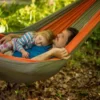 The Hamptons Collection 128" Gray And Orange Heavy Duty Lightweight Traveler’s Nylon Hammock