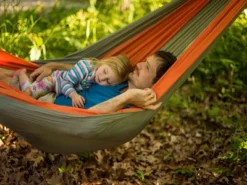 The Hamptons Collection 128" Gray And Orange Heavy Duty Lightweight Traveler’s Nylon Hammock